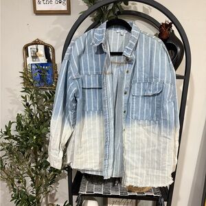White Birch Blue Striped oversized Jean Jacket size small